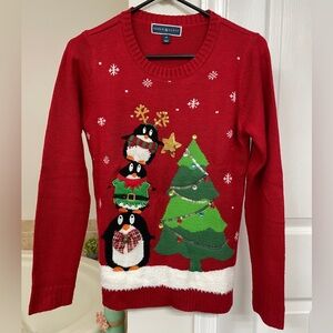 Karen Scott Red Holiday Sweater with sequins and jingle bell. XS. Used w/o tag